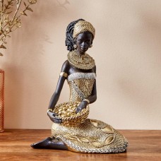 African Lady With Basket Figurine