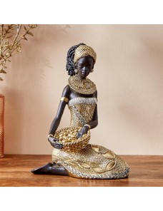 African Lady With Basket Figurine