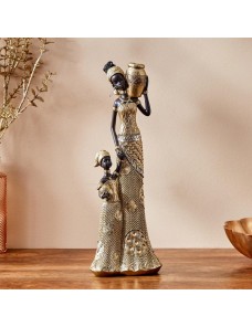 African Woman With Child Figurine